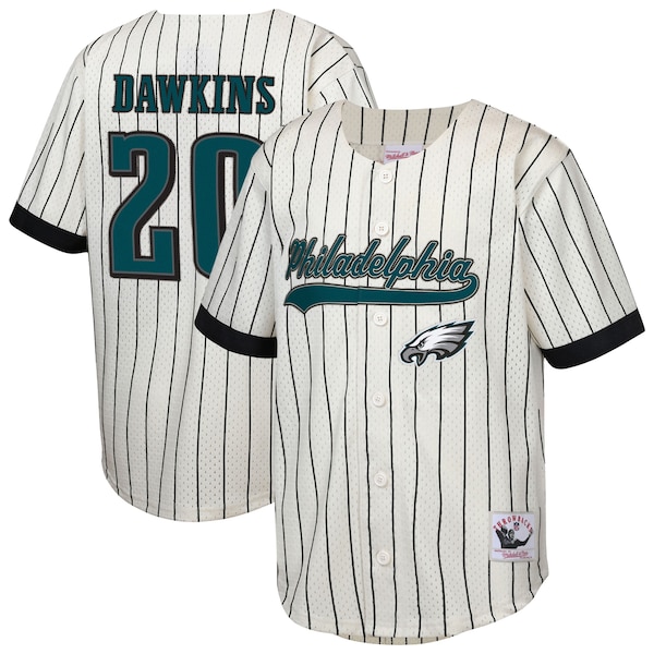 Brian Dawkins Philadelphia Eagles Mitchell AND Ness Youth Retired Player Name AND Number Baseball Jersey Cream 2025/26