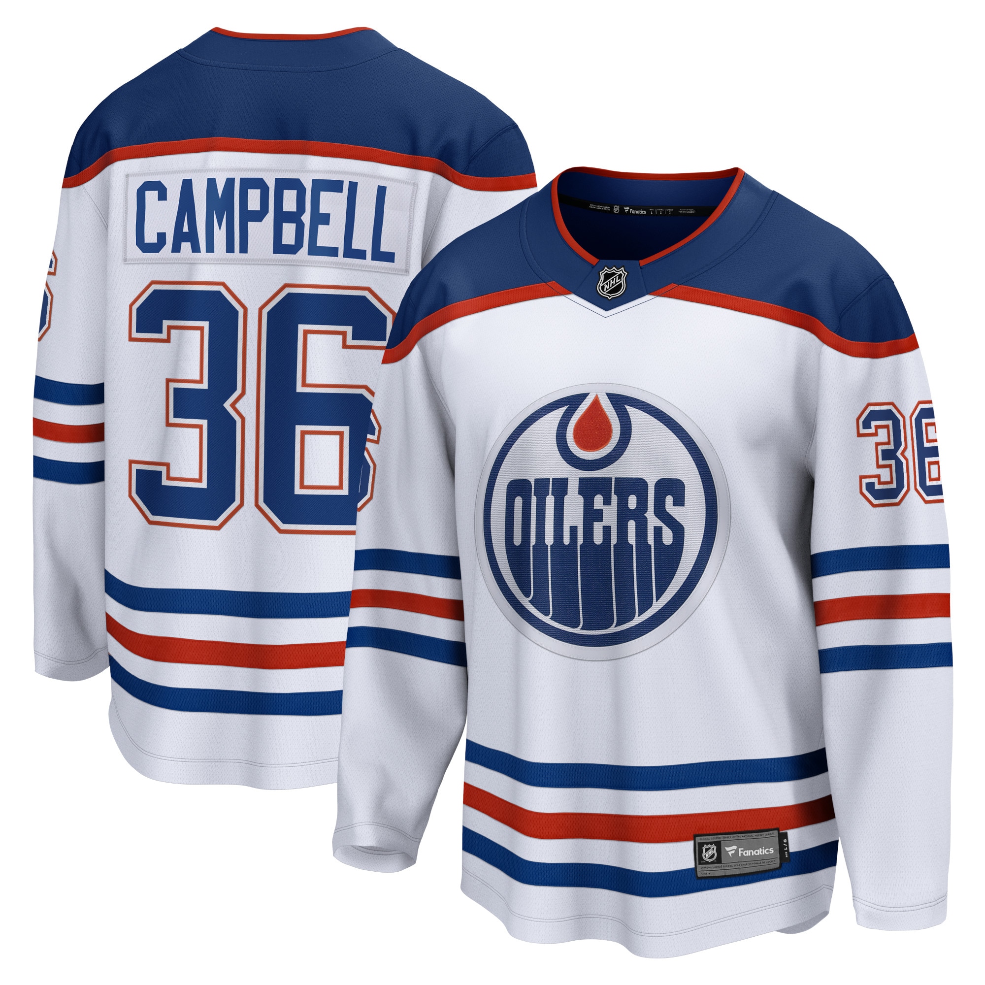 Edmonton Oilers Fanatics Away Breakaway Jersey White Jack Campbell 2025/26